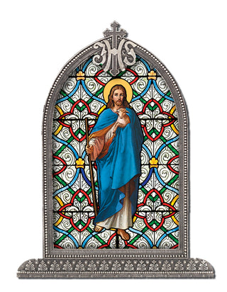 Good Shepherd Silver Arch Frame Liturgicl Glass