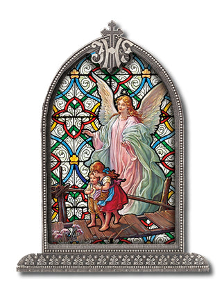 Guardian Angel Silver Arch Framed Litergical Art
