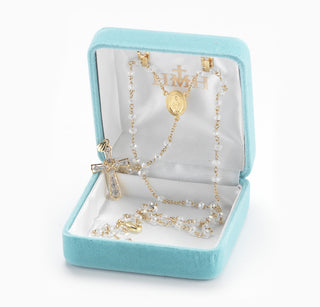 Crystal Bead Sterling Silver Rosary Necklace