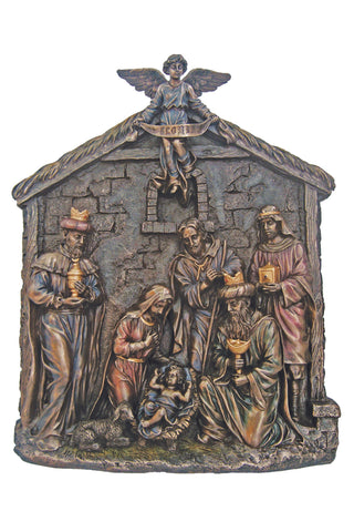 Nativity Plaque in Cold Cast Bronze 13x16x2.75"