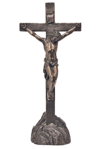 Crucifix on Rock in Cold Cast Bronze 13"