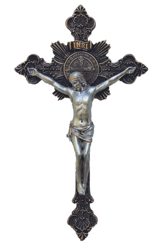 St. Benedict Crucifix Cold Cast Bronze/Pewter Style 14"