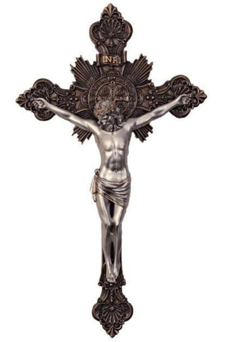 St. Benedict Crucifix Cold Cast Bronze/Pewter Style 19"