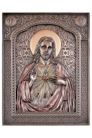 Sacred Heart of Jesus Plaque in Cold Cast Bronze 6x7.5"