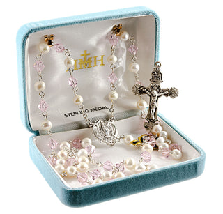 Pink Marble Doubled Capped Rosary - Engravable