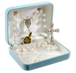 Czech Tin Cut Caribbean Blue Crystal Cube Sterling Rosary - Engravable