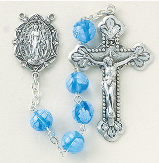 Blue Venetian Glass Flower Rosary - Engravable