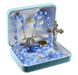 Tin Cut Crystal Aurora Rosary | Miraculous Center and Crucifix - Engravable