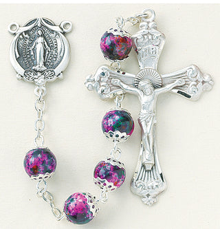 Pink Marble Doubled Capped Rosary - Engravable