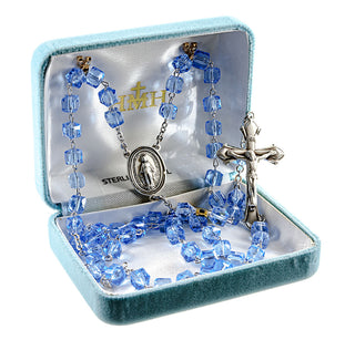 Multi Faceted Tin Cut Crystal Rosary - Engravable