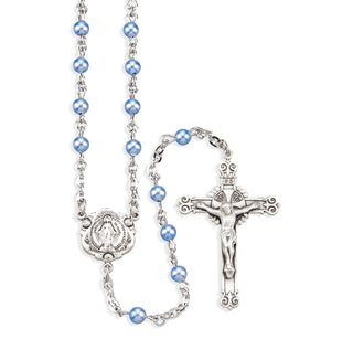 Blue Finest Austrian Crystal Pearl Rosary Engravable