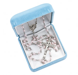 Pink Finest Austrian Crystal Pearl Rosary - Engravable