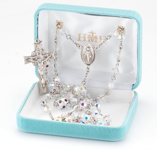 Multi Set Light Rose Crystal Rosary - Engravable