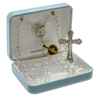 Tin Cut Peridot Aurora Crystal Rosary - Engravable