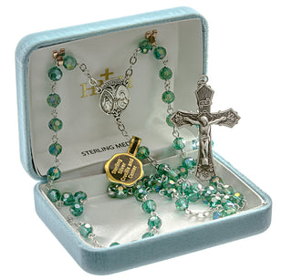 Tin Cut Multi Color Crystal Rosary - Engravable