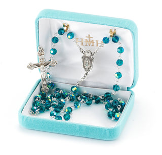 Tin Cut Crystal Zircon Rosary - Engravable
