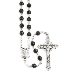 Black Carved Genuine Cocoa Rosary Engravable