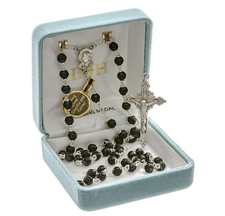 Black Carved Genuine Cocoa Rosary - Engravable