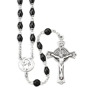 Black Oval Genuine Cocoa Rosary Engravable