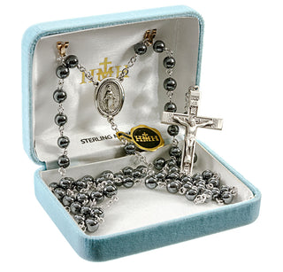 Round Genuine Hematite Rosary - Engravable