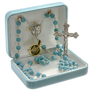 Round Genuine Turquoise Rosary - Engravable