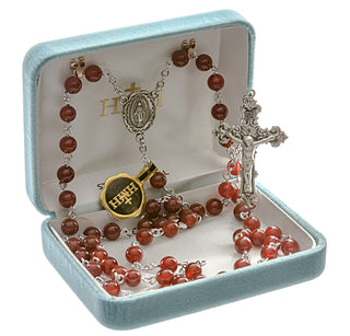 Round Genuine Agate Rosary - Engravable