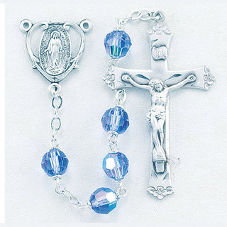Tin Cut Czech Light Sapphire Crystal Rosary - Engravable