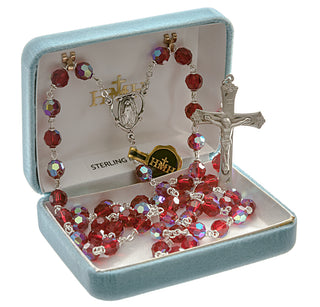 Tin Cut Czech Ruby Crystal Rosary - Engravable