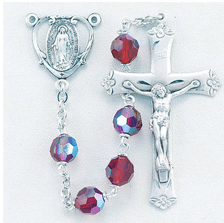Tin Cut Czech Ruby Crystal Rosary - SALE