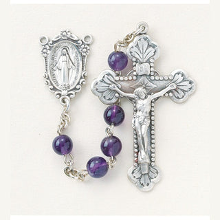 Round Genuine Amethyst Rosary - Engravable