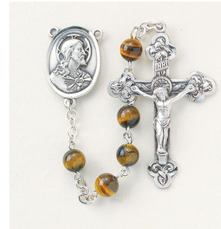 Round Genuine Tiger Eye Rosary - Engravable