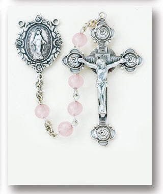 Round Genuine Rose Quartz Rosary - Engravable