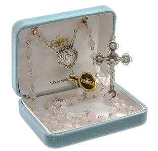 Round Genuine Rose Quartz Rosary - Engravable