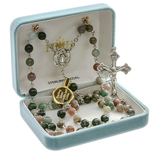 Round Genuine India Agate Rosary - Engravable