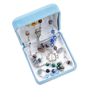 Multi Color Round Finest Austrian Crystal Saint Michael the Archangel Chaplet Rosary - SALE