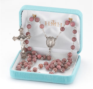 Round Genuine Rhodonite Rosary - Engravable