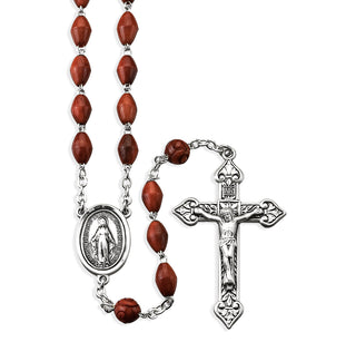 Brown Oval Genuine Cocoa Rosary - Engravable