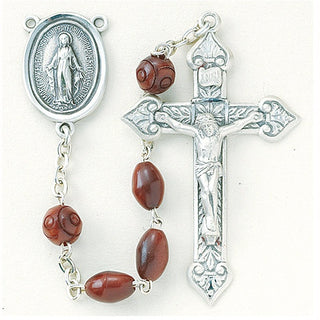 Maroon Oval Genuine Cocoa Rosary - Engravable