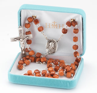 Brown Square Genuine Cocoa Rosary - Engravable
