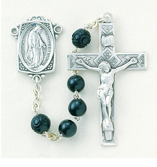 Black Round Genuine Cocoa Rosary - Engravable