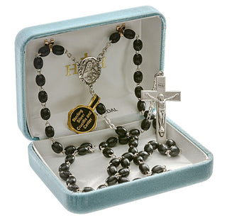 Black Oval Boxwood Rosary - Engravable
