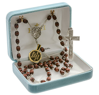 Maroon Oval Boxwood Rosary - Engravable
