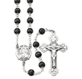 Black Carved Cocoa Rosary Engravable