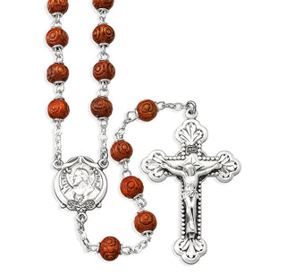 Brown Carved Cocoa Rosary Engravable