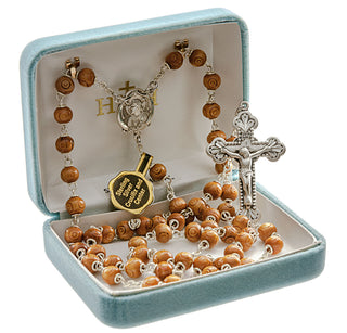 Brown Carved Cocoa Rosary - Engravable