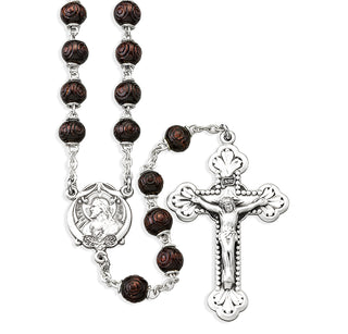 Burgundy Carved Cocoa Rosary Engravable