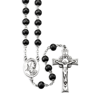 Black Round Boxwood Rosary Engravable
