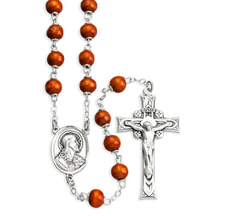 Brown Round Boxwood Rosary Engravable