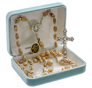 Gold Oval Painted Italian Wood Rosary