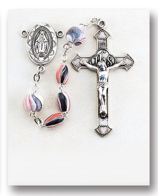 Pink Oval Painted Italian Wood Rosary - Engravable